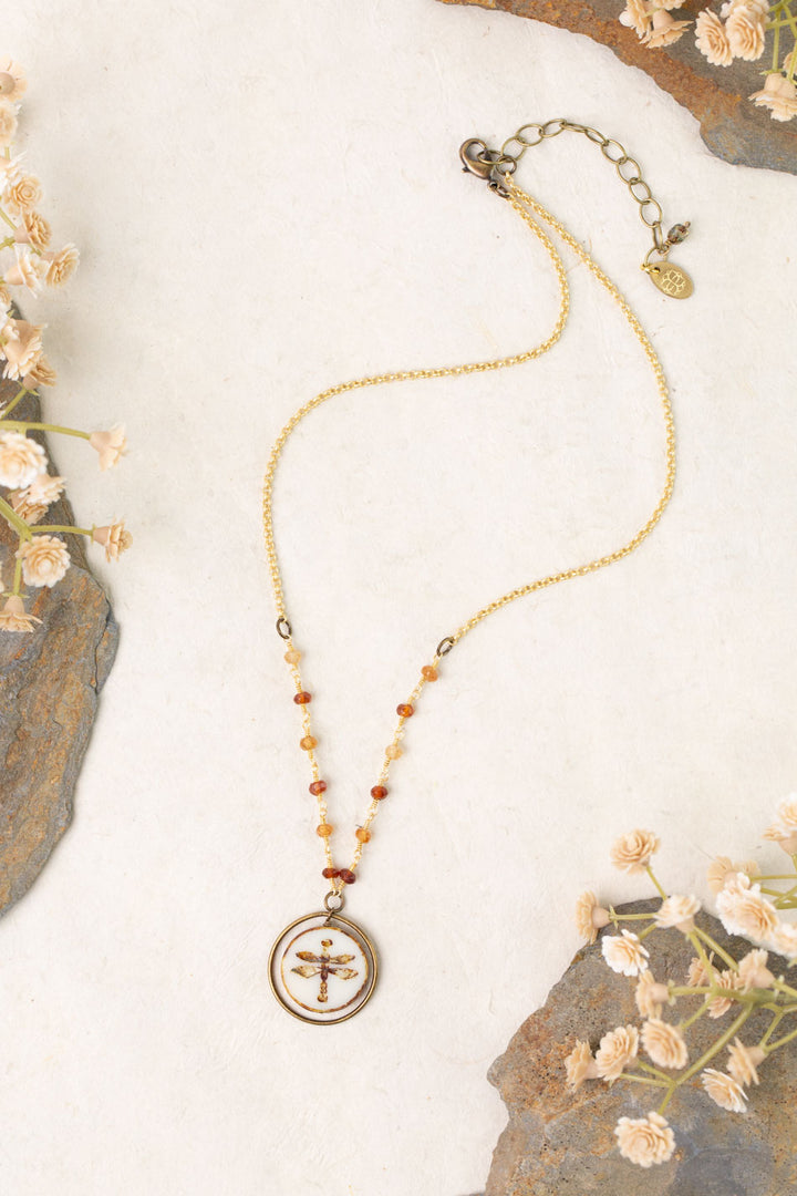 Enlighten 16-18" Czech Glass Dragonfly And Hessonite Garnet Simple Necklace