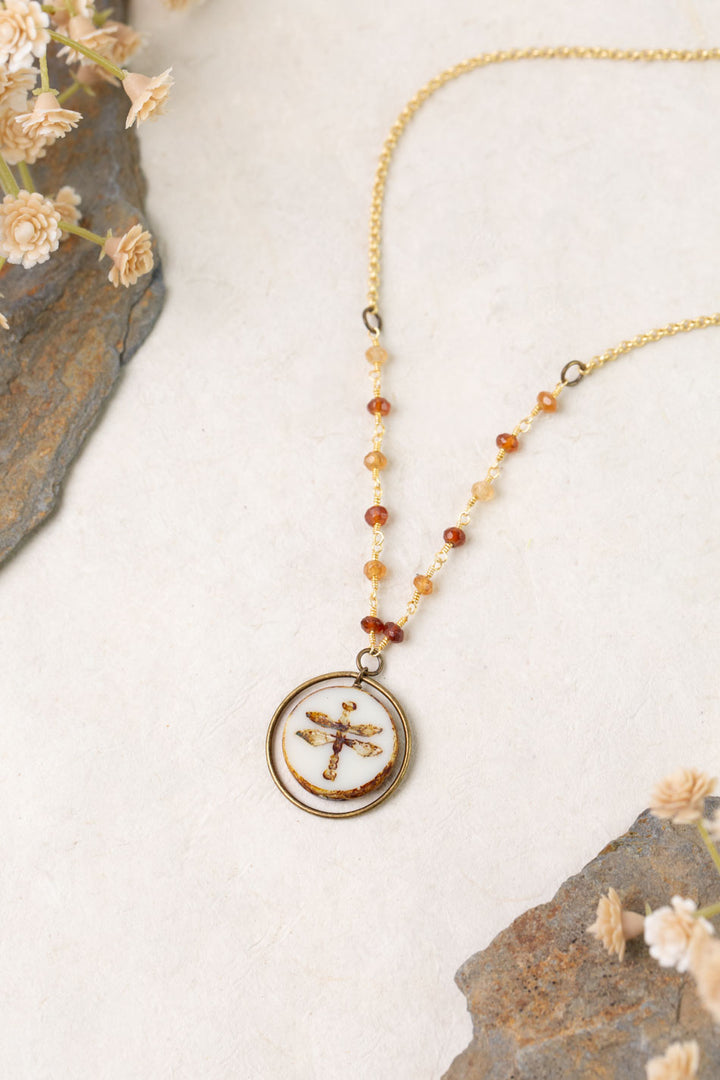 Enlighten 16-18" Czech Glass Dragonfly And Hessonite Garnet Simple Necklace