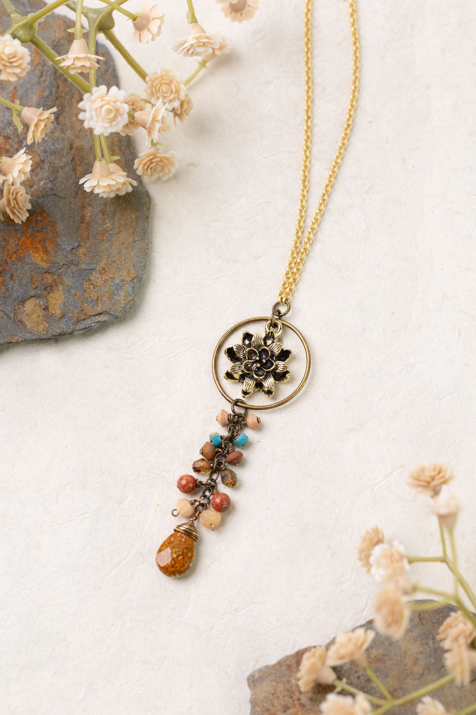 Enlighten 23-25" Czech Glass Flower Tassel Necklace