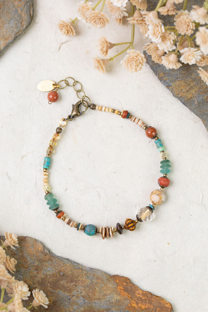 Enlighten 7.75-8.75" Czech Glass, Sea Glass, Shell Simple Bracelet
