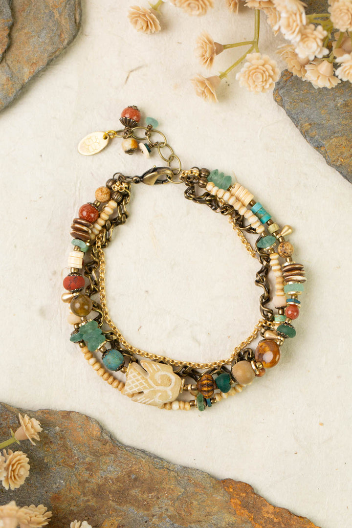 Enlighten 7.75-8.75" Czech Glass, Sea Glass, Shell Multistrand Bracelet
