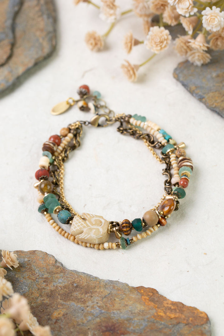 Enlighten 7.75-8.75" Czech Glass, Sea Glass, Shell Multistrand Bracelet