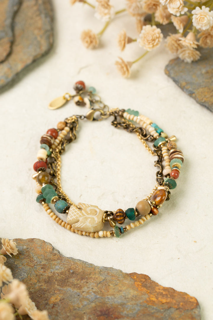Enlighten 7.75-8.75" Czech Glass, Sea Glass, Shell Multistrand Bracelet