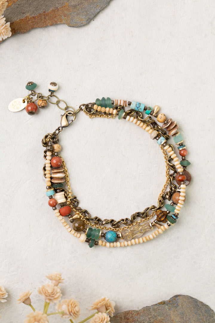 Enlighten 7.75-8.75" Czech Glass, Sea Glass, Shell Multistrand Bracelet