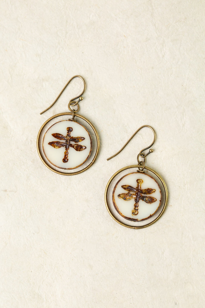 Enlighten Czech Glass Dragonfly Circle Simple Earrings