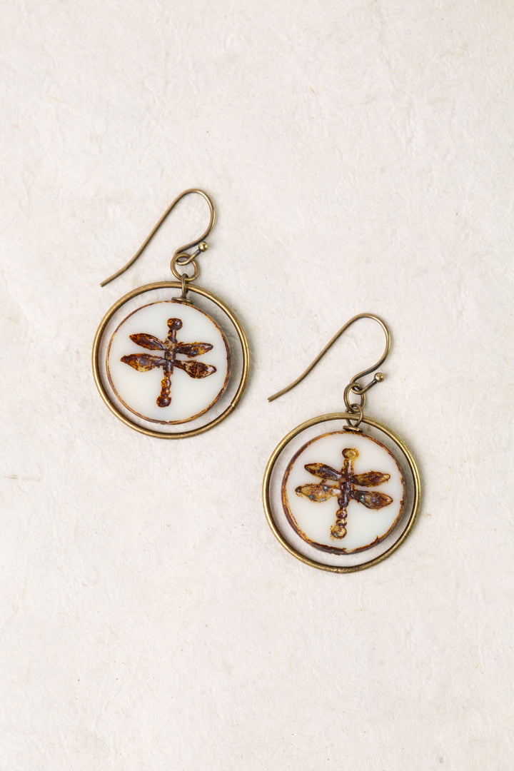 Enlighten Czech Glass Dragonfly Circle Simple Earrings