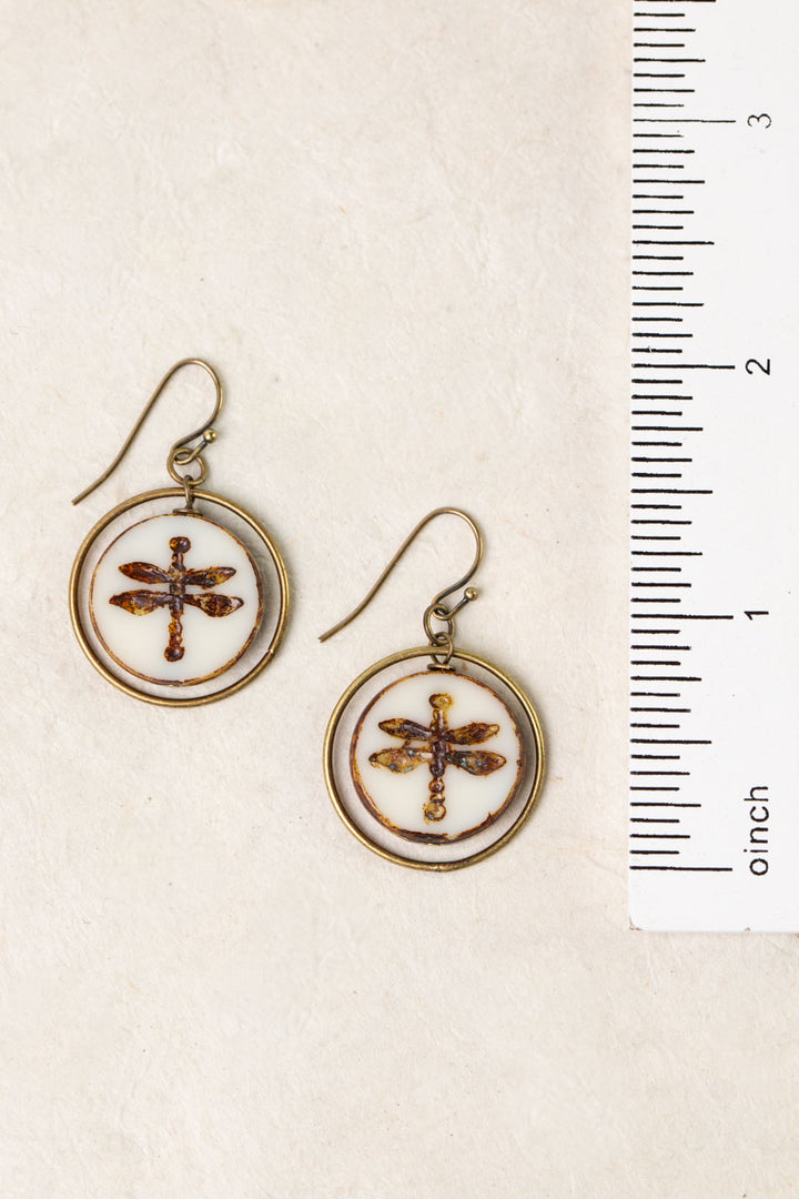 Enlighten Czech Glass Dragonfly Circle Simple Earrings