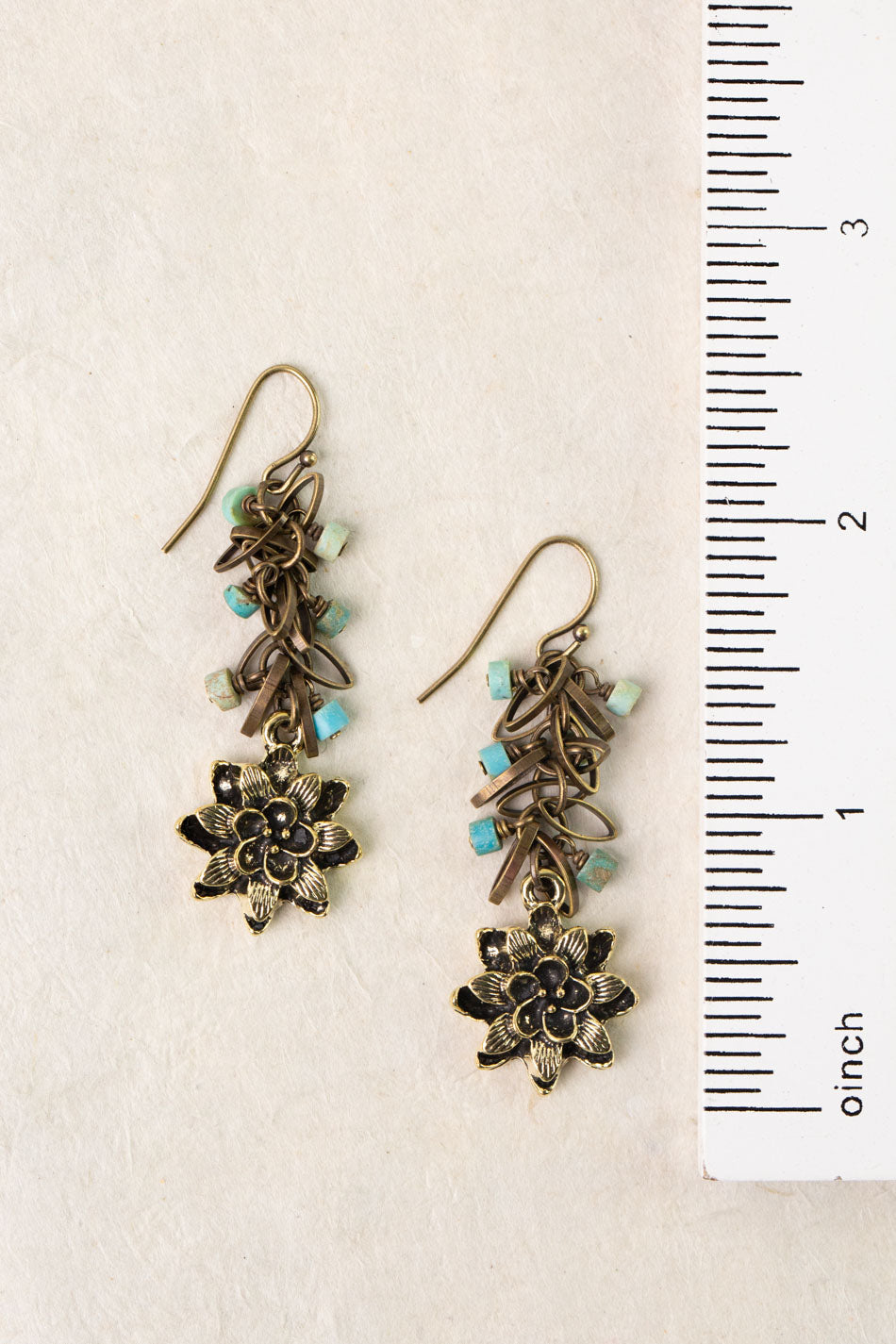 Enlighten Turquoise Chip With Brass Flower Dangle Earrings