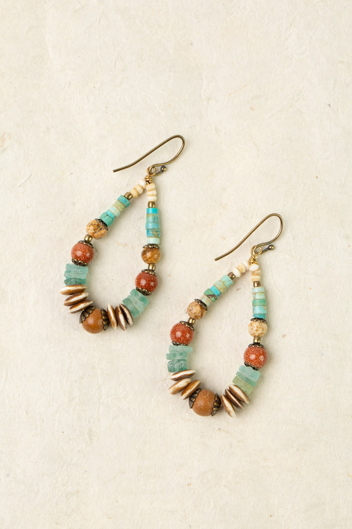 Enlighten Czech Glass, Sea Glass, Turquoise Chips Statement Earrings