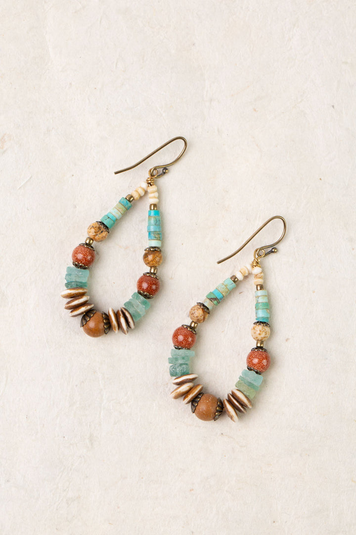 Enlighten Czech Glass, Sea Glass, Turquoise Chips Statement Earrings
