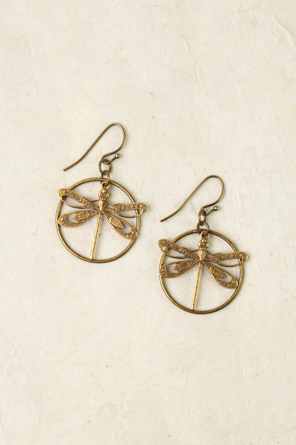 Enlighten Antique Brass Filigree Dragonfly Simple Earrings