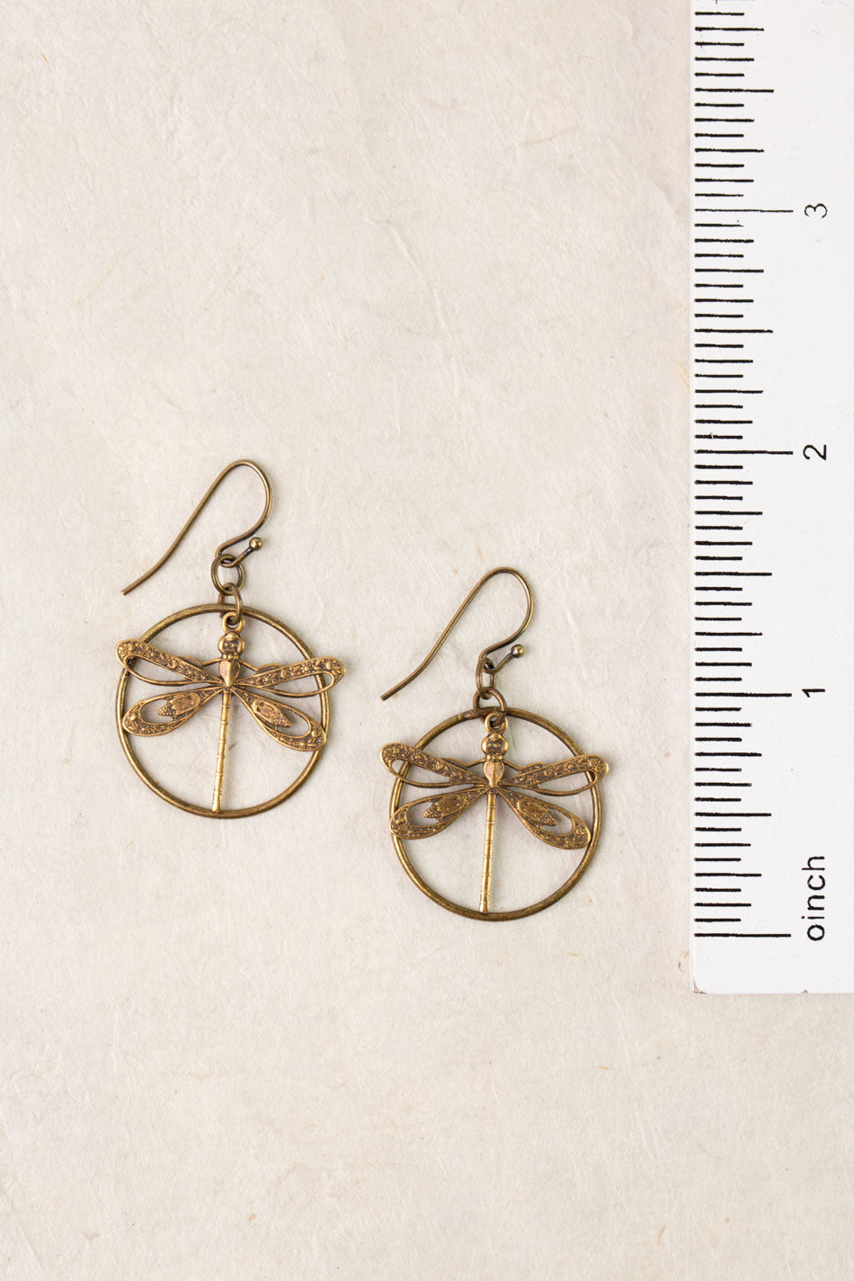Enlighten Antique Brass Filigree Dragonfly Simple Earrings