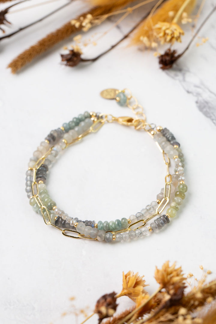 Equinox 7.5-8.5" Aquamarine, Labradorite, Moonstone Multistrand Bracelet