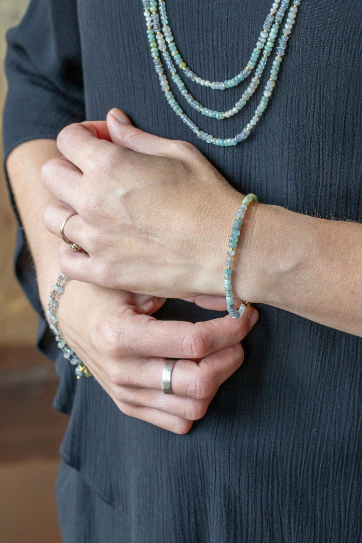 Equinox 7.5-8.5" Aquamarine, Moonstone, Labradorite Collage Bracelet