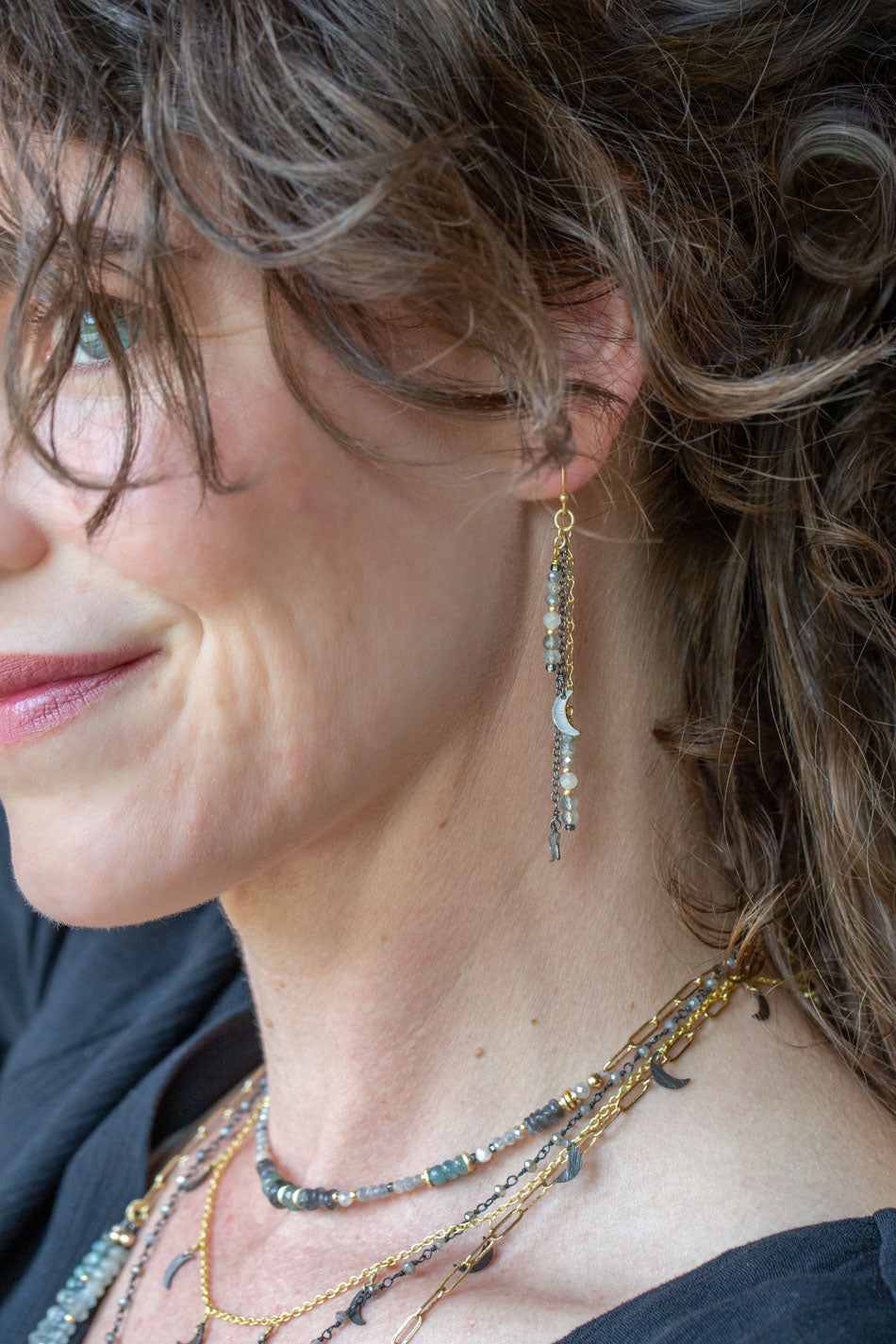Equinox Moonstone, Labradorite Dangle Earrings