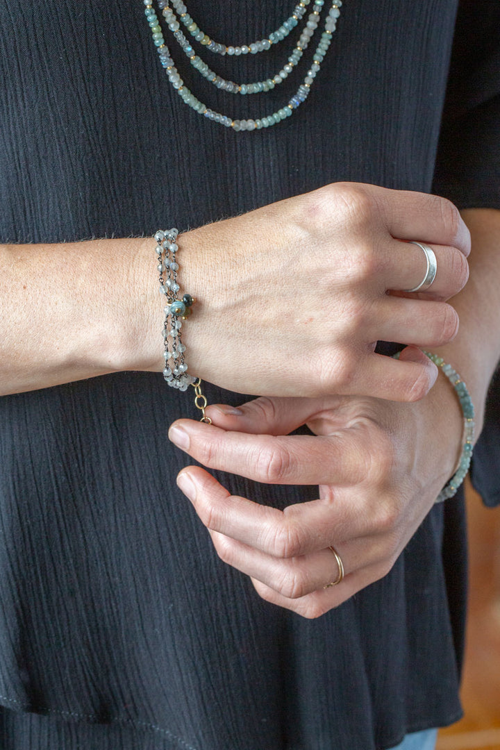 Equinox 7.5-8.5" Aquamarine, Labradorite Multistrand Bracelet