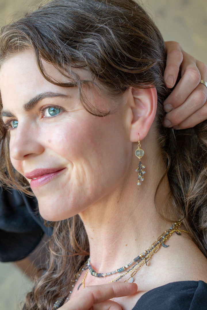 Equinox Moonstone, Labradorite Herringbone Earrings