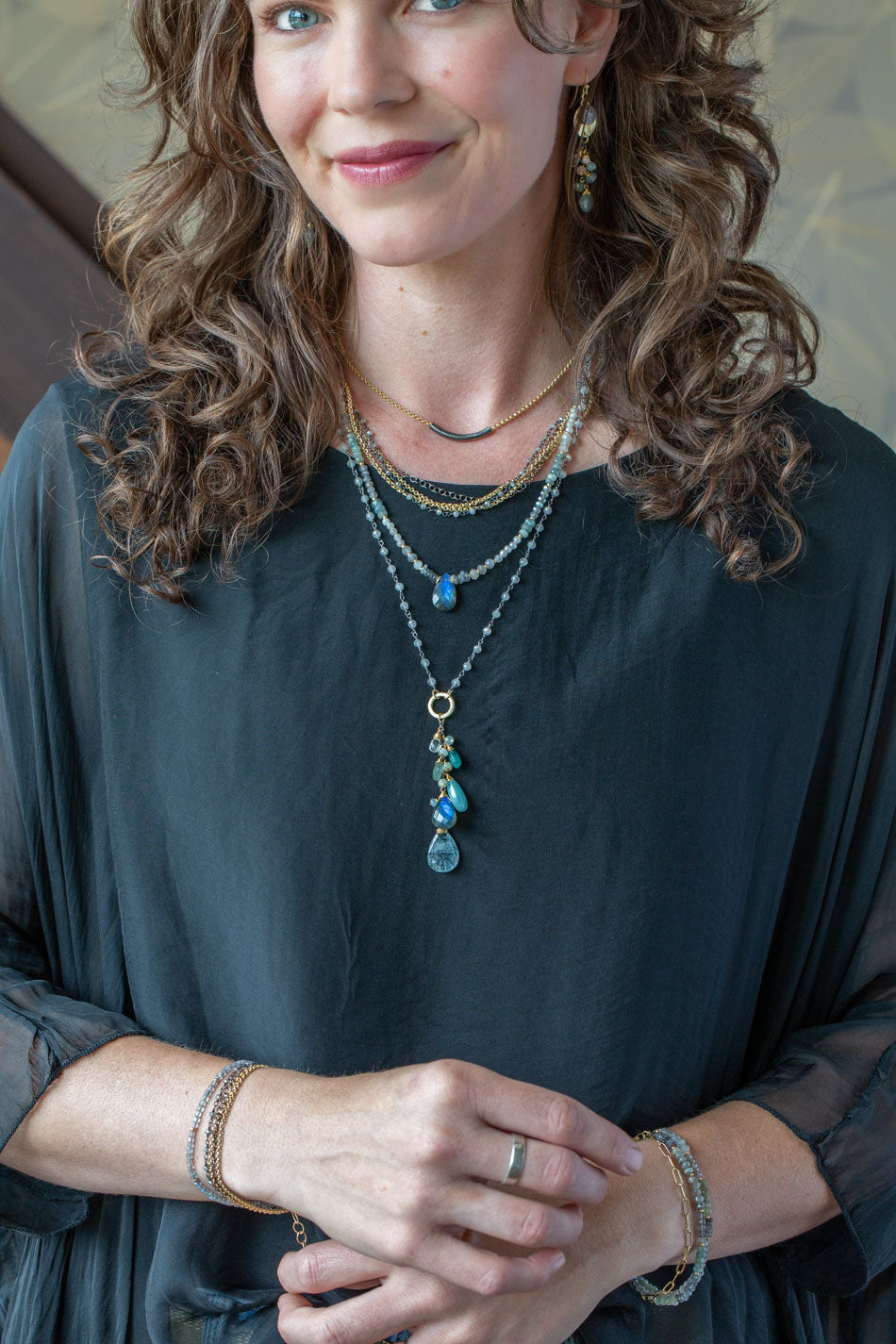 Equinox 21-23" Aquamarine, Labradorite, Grandidierite with Blue Tourmaline Tassel Necklace