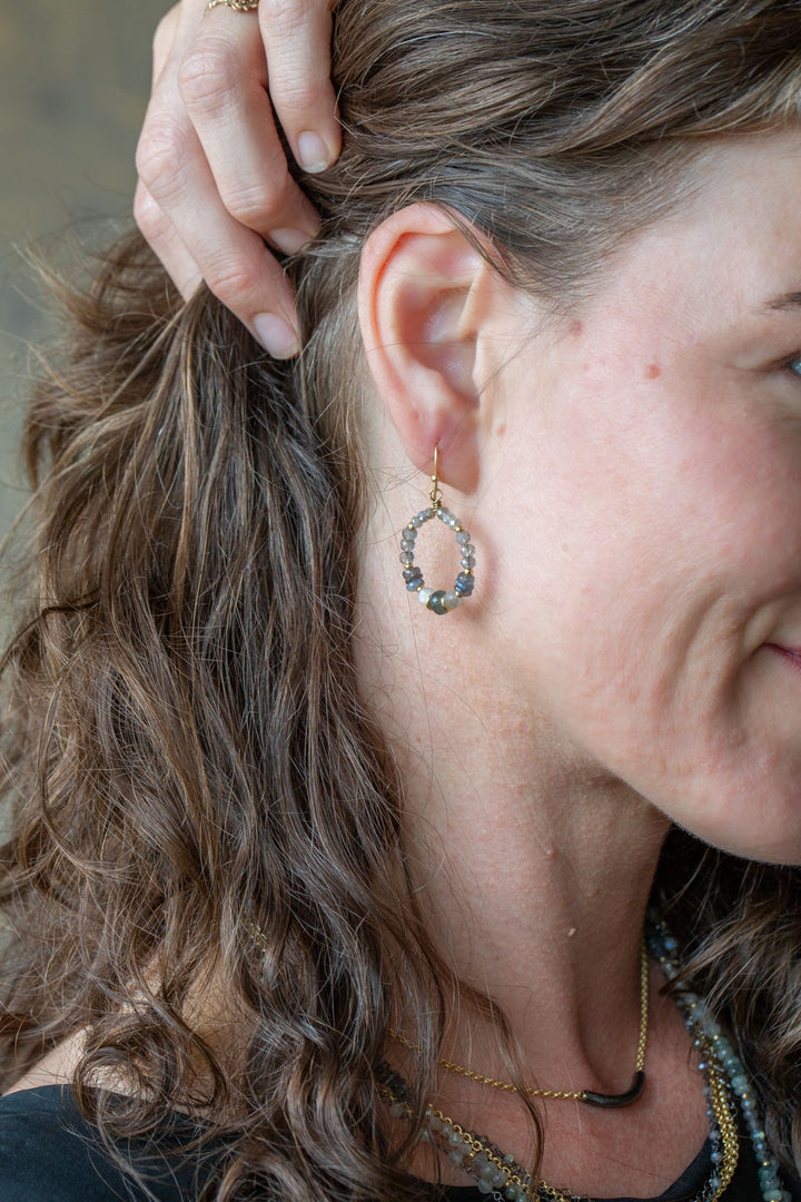 Equinox Moonstone, Labradorite, Aquamarine Hoop Earrings