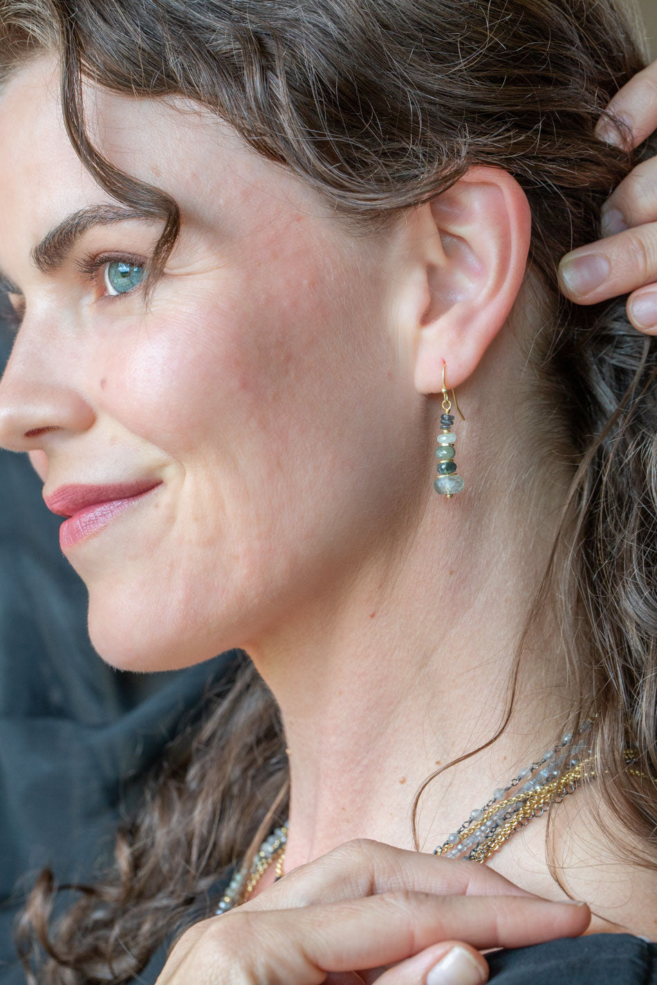 Equinox Aquamarine, Labradorite, Moonstone Simple Earrings