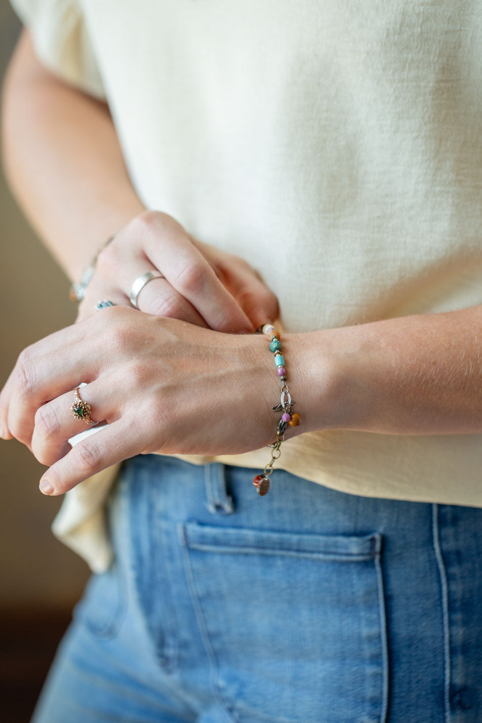 Earthen 7.5-8.5" Jasper, Czech Glass, Turquoise Simple Bracelet