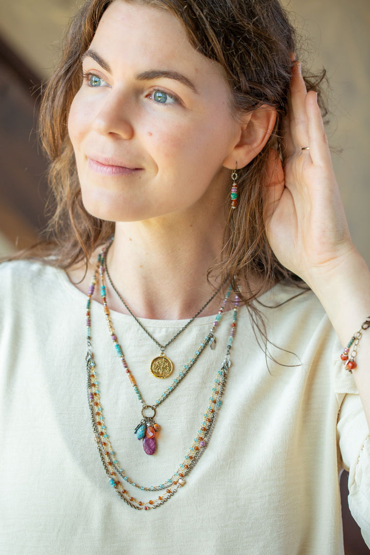 Earthen Red Jasper, Czech Glass Simple Earrings