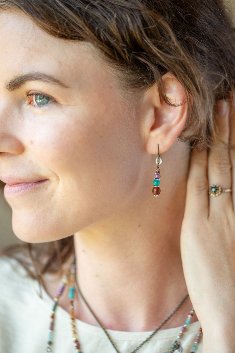 Earthen Red Jasper, Czech Glass Simple Earrings