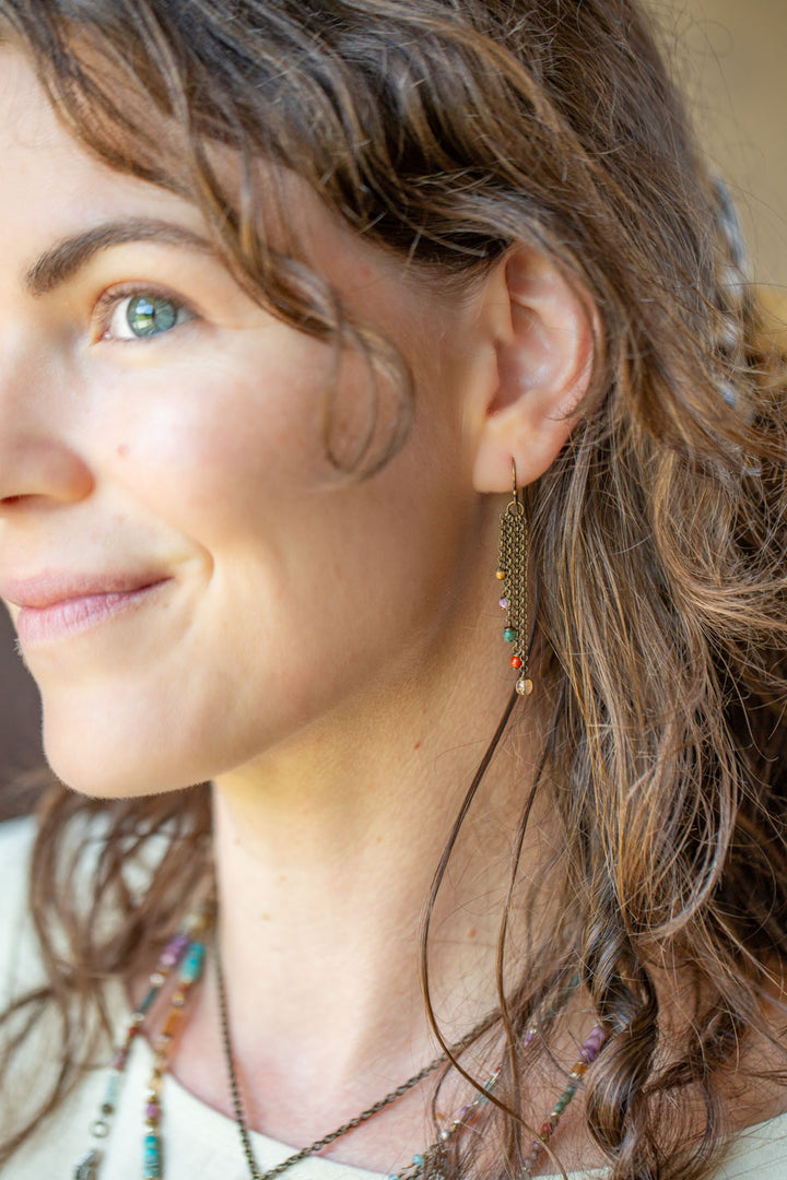 Earthen Czech Glass Tassel Earrings
