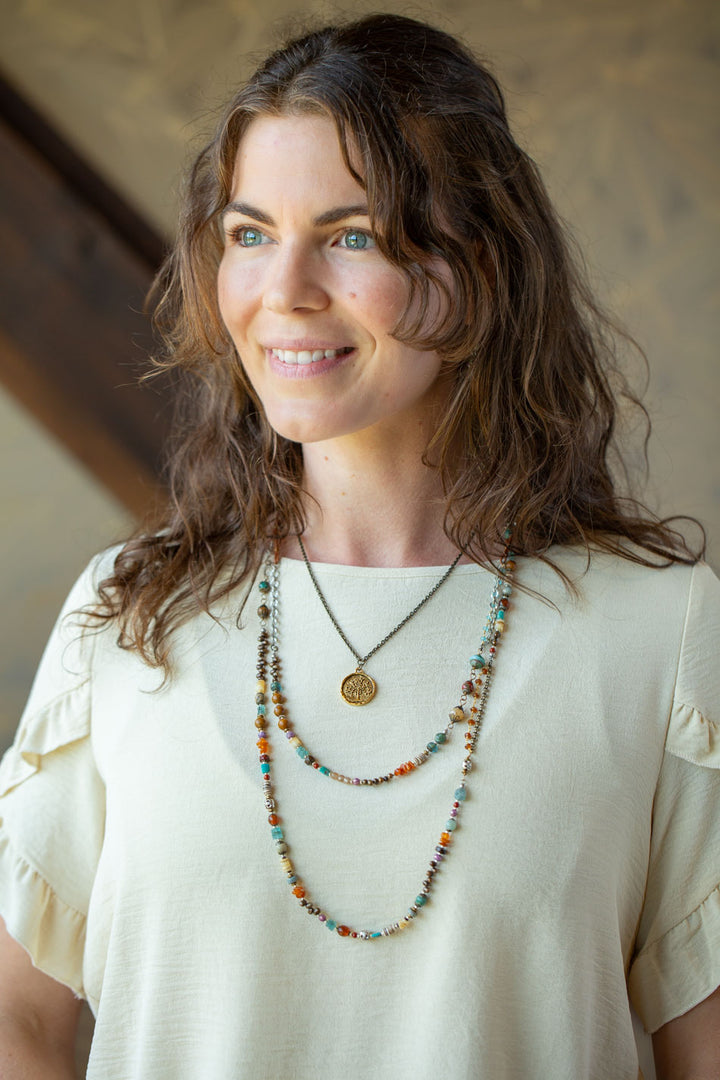 Earthen 59-61" Carnelian, Czech Glass, Turquoise Collage Necklace