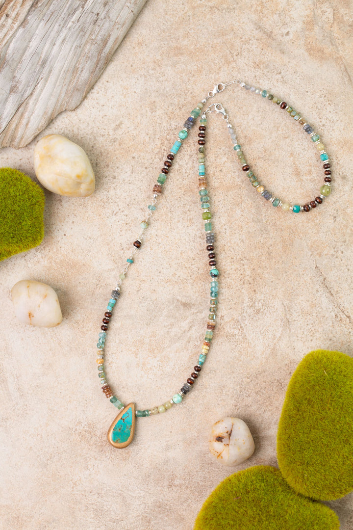 Earthy Girl 16 or 23.5" Roman Glass, Labradorite, Apatite with Turquoise Statement Necklace