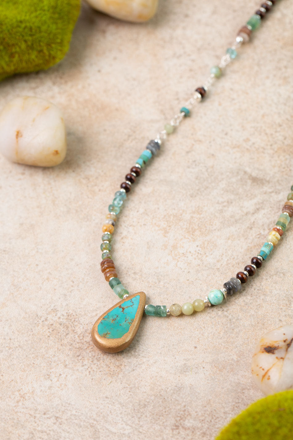 Earthy Girl 16 or 23.5" Roman Glass, Labradorite, Apatite with Turquoise Statement Necklace