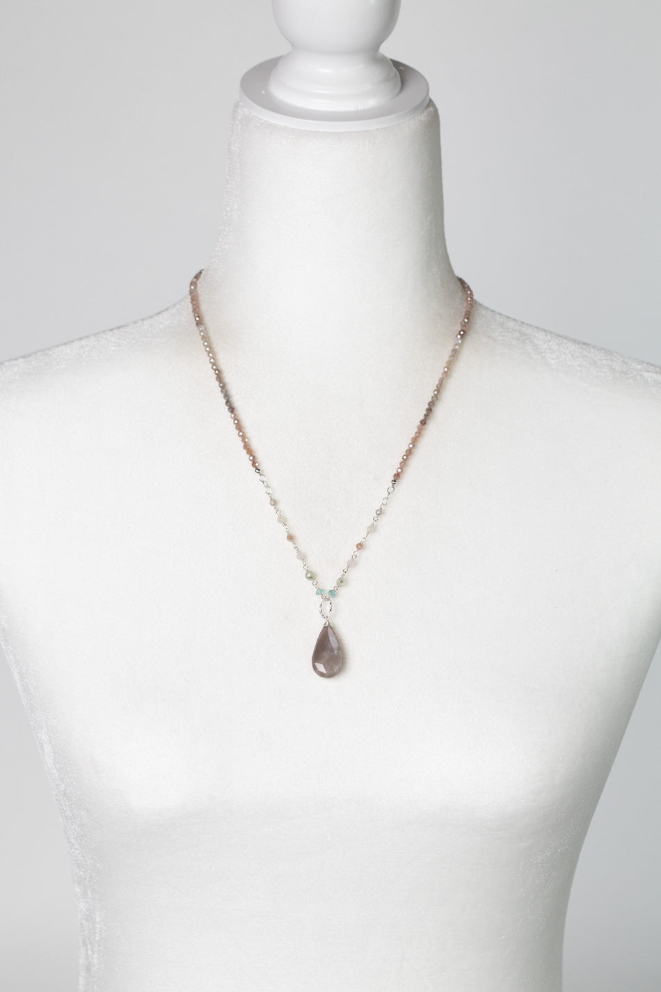 Fae 20-22" Zircon, Aquamarine, Rose Quartz With Chocolate Moonstone Collage Necklace