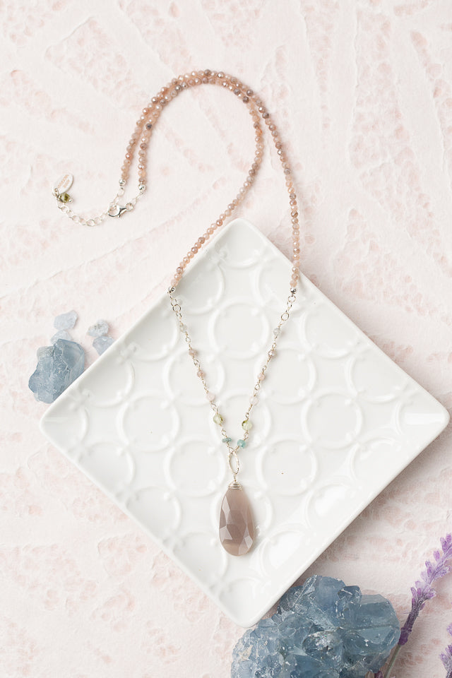 Fae 20-22" Zircon, Aquamarine, Rose Quartz With Chocolate Moonstone Collage Necklace