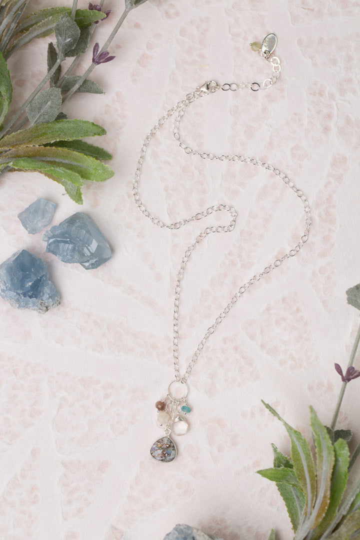 Fae 16.25-18.25" Aquamarine, Moonstone With Opal Mosaic Simple Necklace