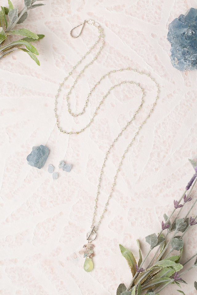 Fae 17 or 34" Rose Quartz, Zircon, Chocolate Moonstone With Prehnite Simple Necklace