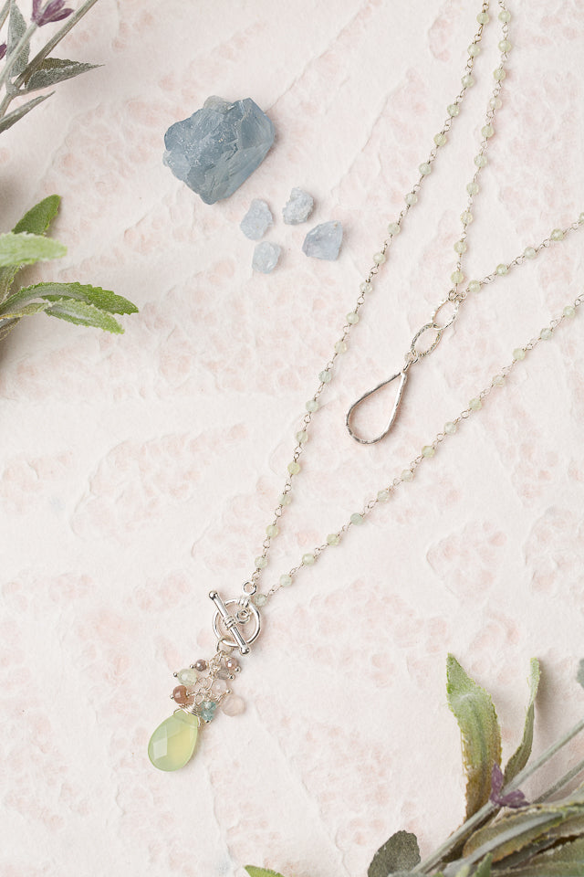 Fae 17 or 34" Rose Quartz, Zircon, Chocolate Moonstone With Prehnite Simple Necklace