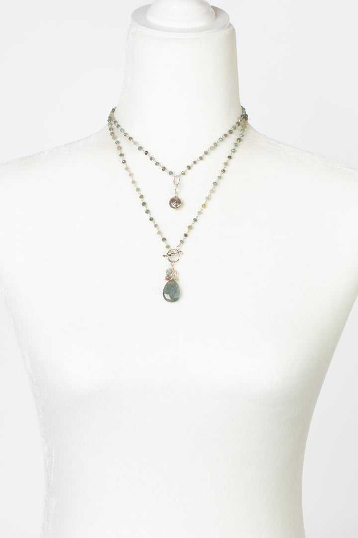 Fae 17 or 34" Moonstone, Zircon, Prehnite With Aquamarine Simple Necklace