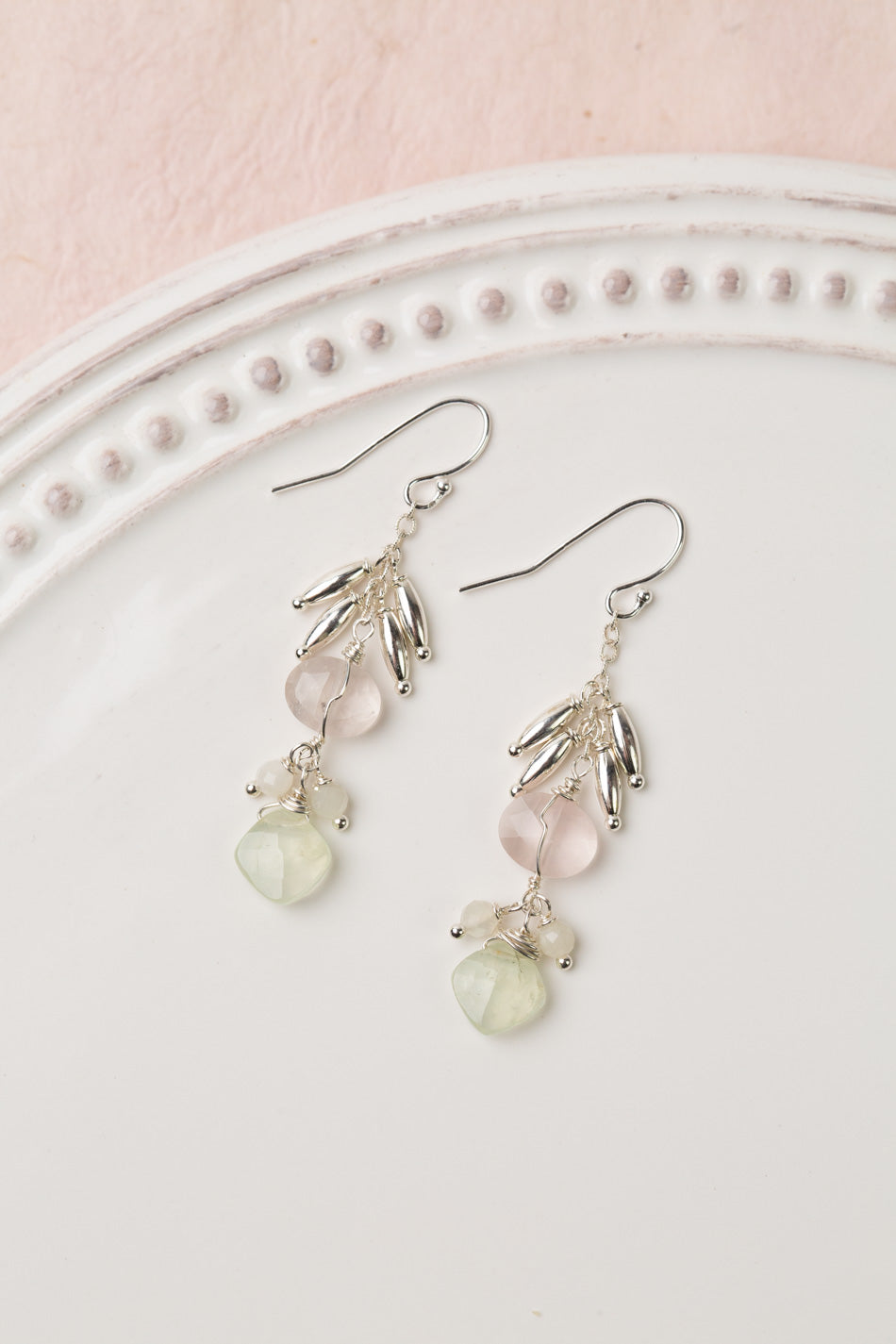 Fae Faceted Prehnite With Faceted Rose Quartz And Sterling Silver ...