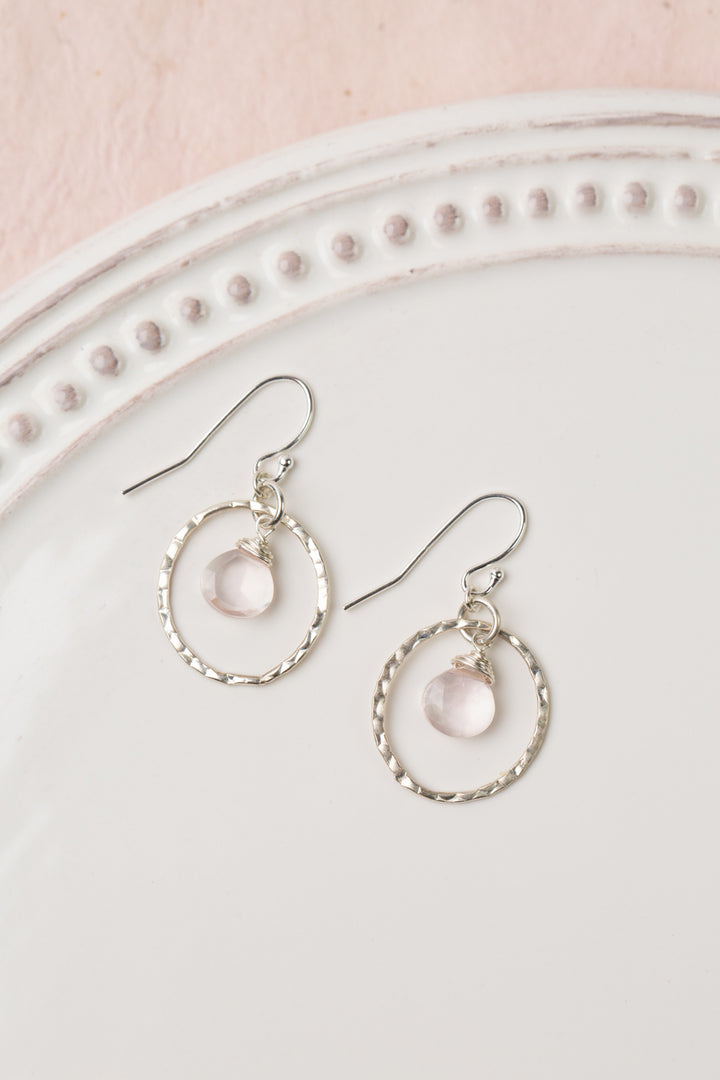 Fae Faceted Rose Quartz Briolette With Hammered Sterling Silver Hoop Earrings