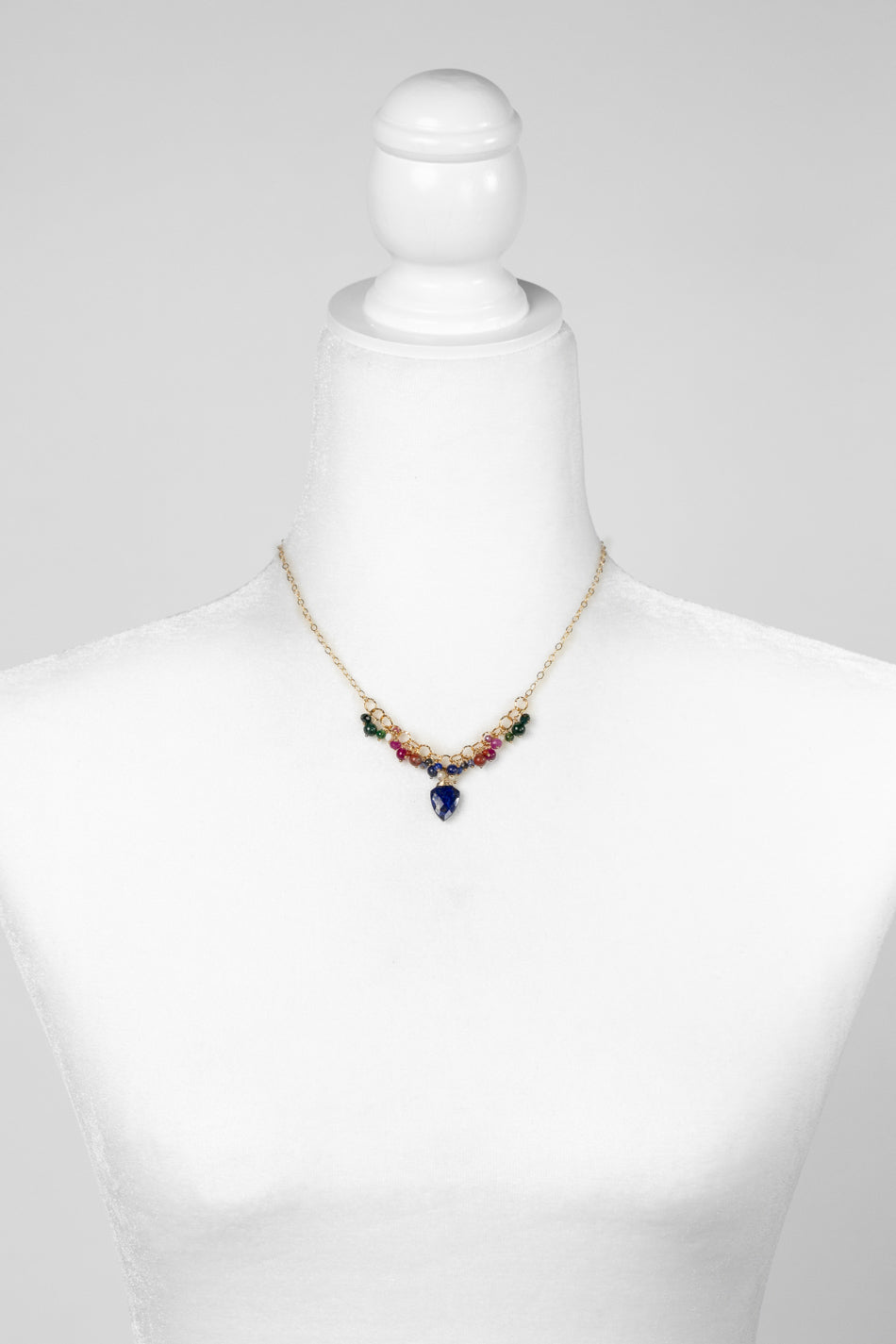 Forget Me Not 15-17" Red Jasper, Plated Ruby, Mother Of Pearl With Lapis Lazuli Briolette Cluster Necklace