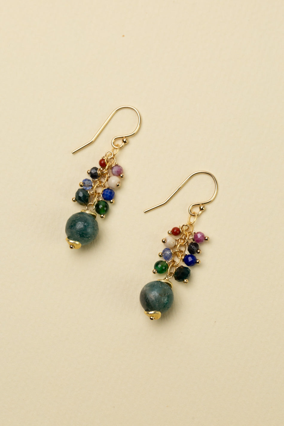 Forget Me Not Lapis Lazuli, Ruby, Red Jasper With Green Apatite Cluster Earrings