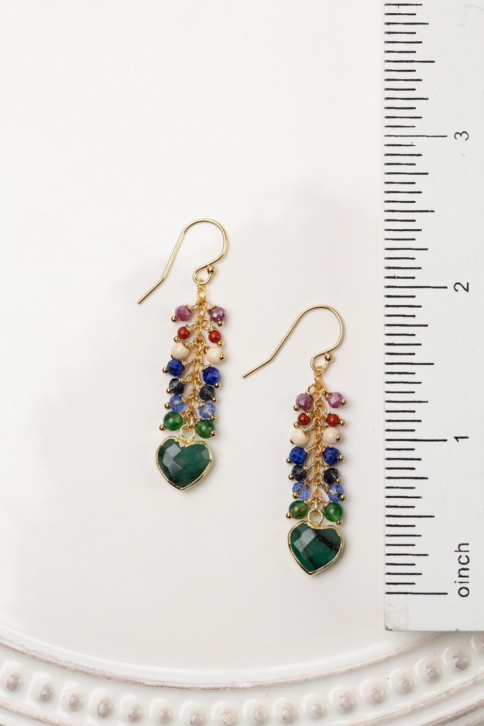 Forget Me Not Ruby, Red Jasper, Lapis Lazuli With Emerald Heart Cluster Earrings