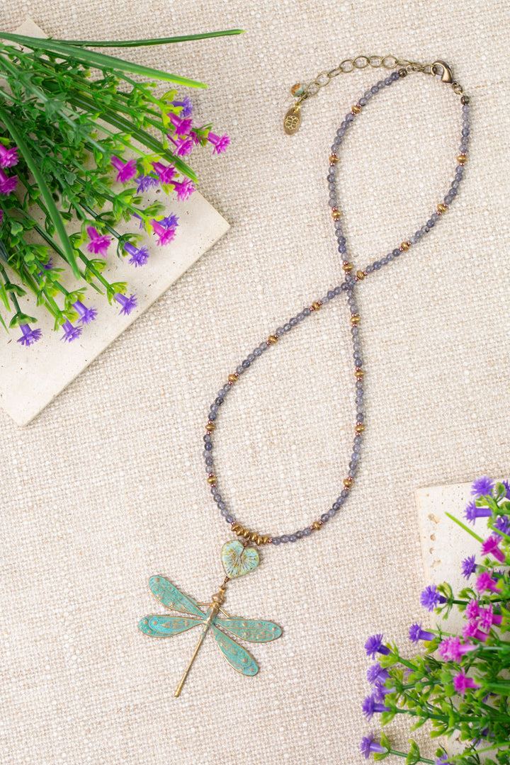 Folklore 16.5-18.5" Czech Glass, Tanzanite with Dragonfly Statement Necklace