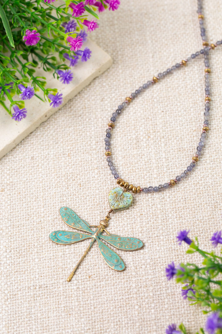 Folklore 16.5-18.5" Czech Glass, Tanzanite with Dragonfly Statement Necklace