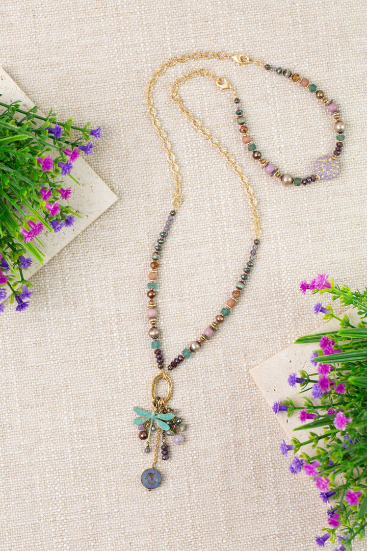 Folklore 19.25 or 27" Tanzanite, Czech Glass, Freshwater Pearl Collage Necklace