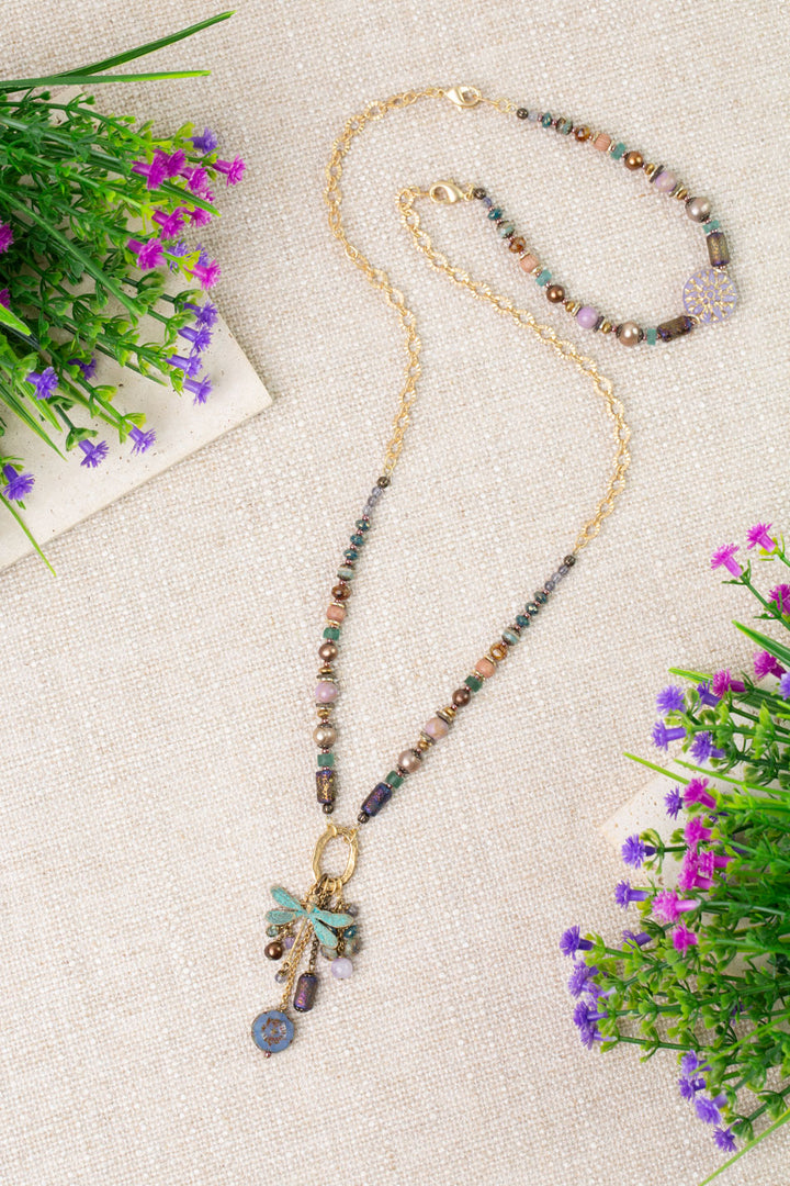 Folklore 19.25 or 27" Tanzanite, Czech Glass, Freshwater Pearl Collage Necklace