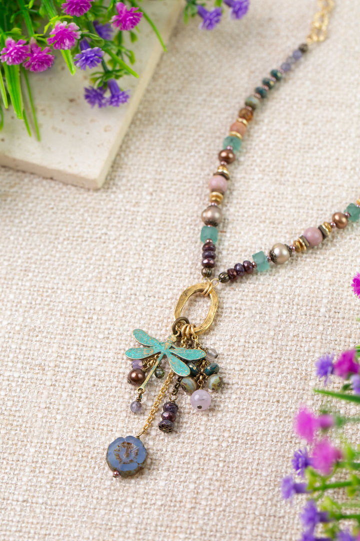 Folklore 19.25 or 27" Tanzanite, Czech Glass, Freshwater Pearl Collage Necklace