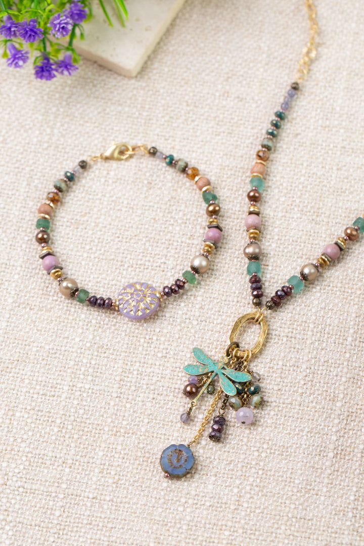 Folklore 19.25 or 27" Tanzanite, Czech Glass, Freshwater Pearl Collage Necklace