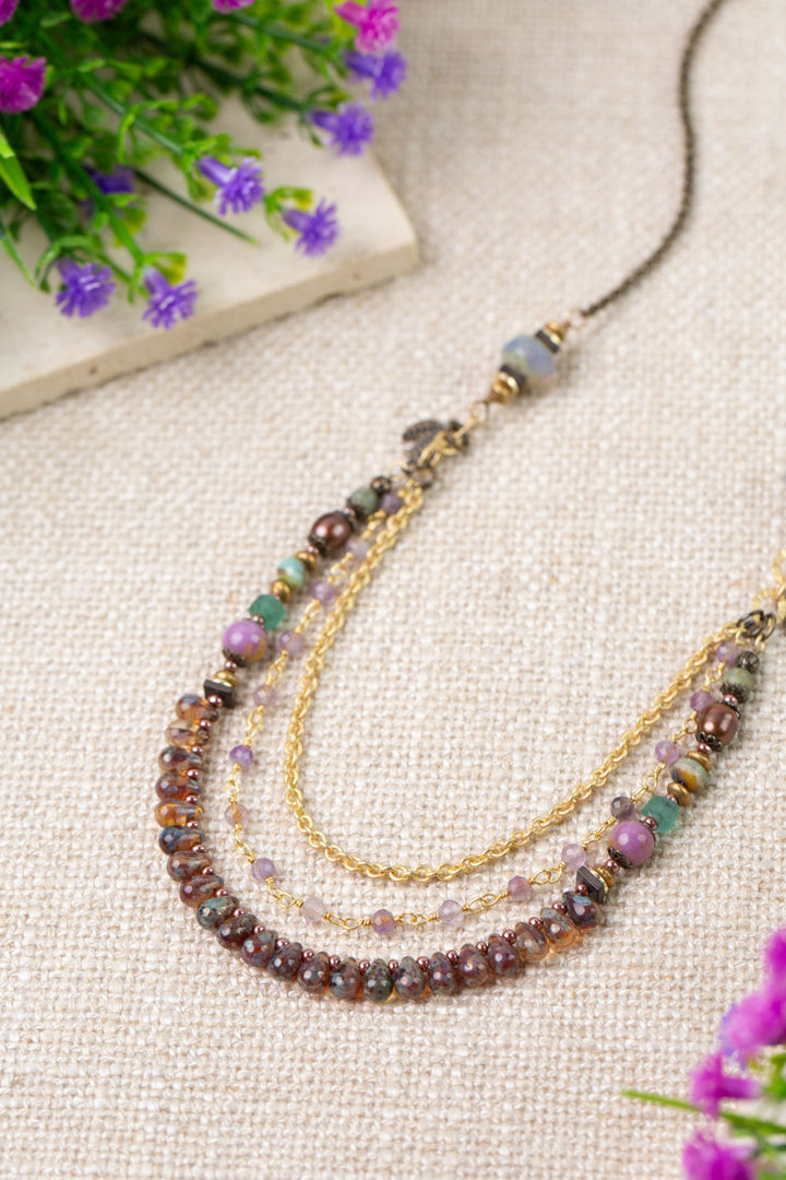 Folklore 20.5-22.5" Phosphorite, Czech Glass, Freshwater Pearl Collage Necklace