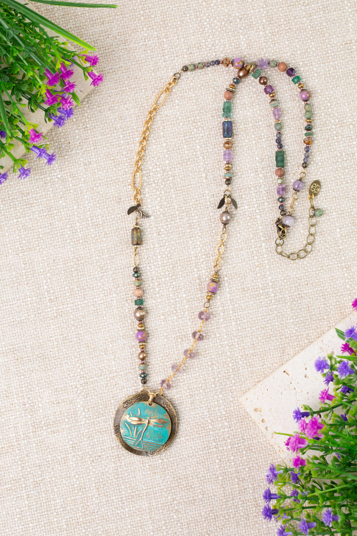 Folklore 25-27" Amethyst, Tanzanite, Freshwater Pearl Dragonfly Statement Necklace